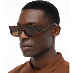 Thick Frame Sunglasses Brown Lens Men Hip Hop Retro Tortoiseshell Rectangle 2026